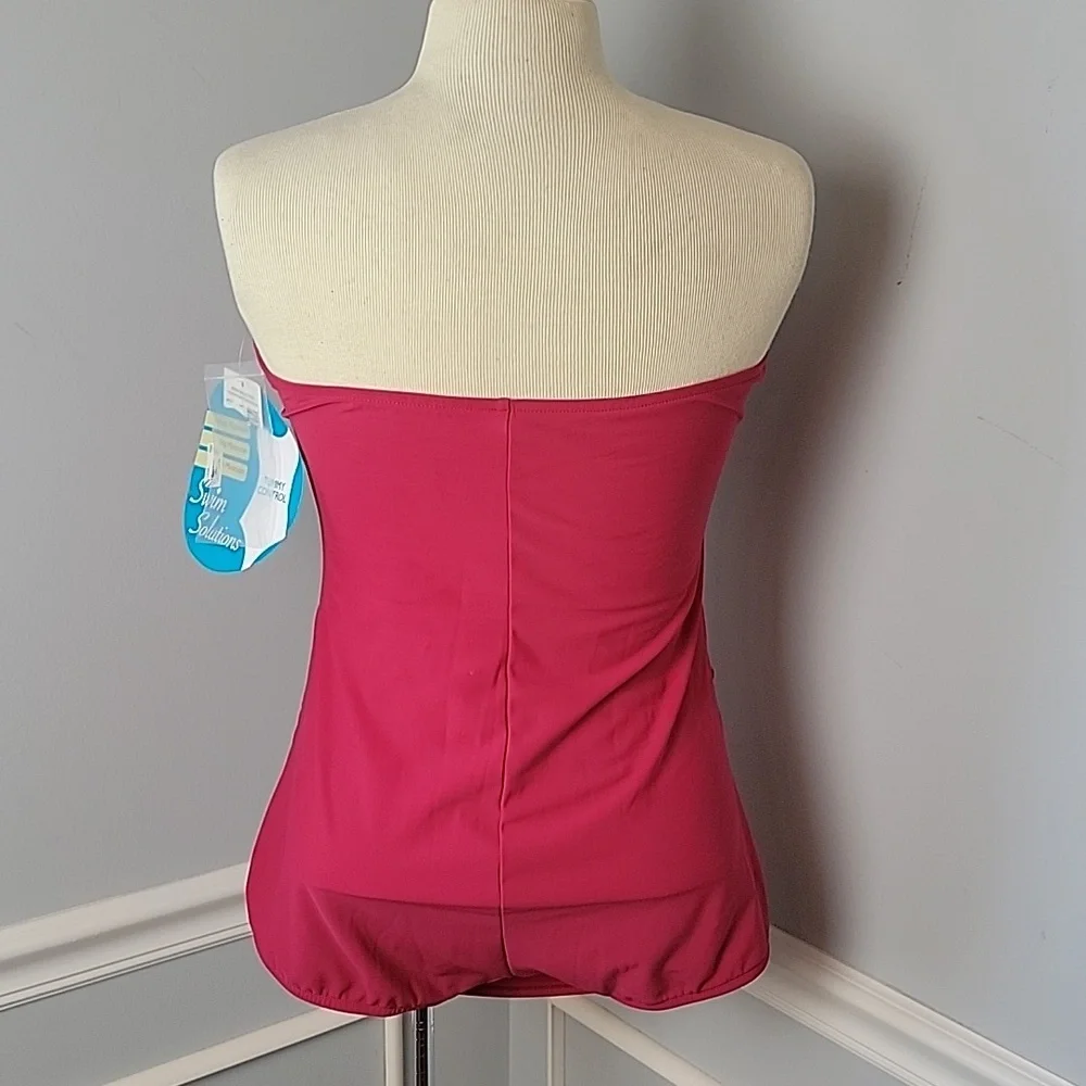 SWIM SOLUTIONS Berry Ruched Tummy Control One Piece Boho Summer Pool Swimsuit 16 - Picture 3 of 9